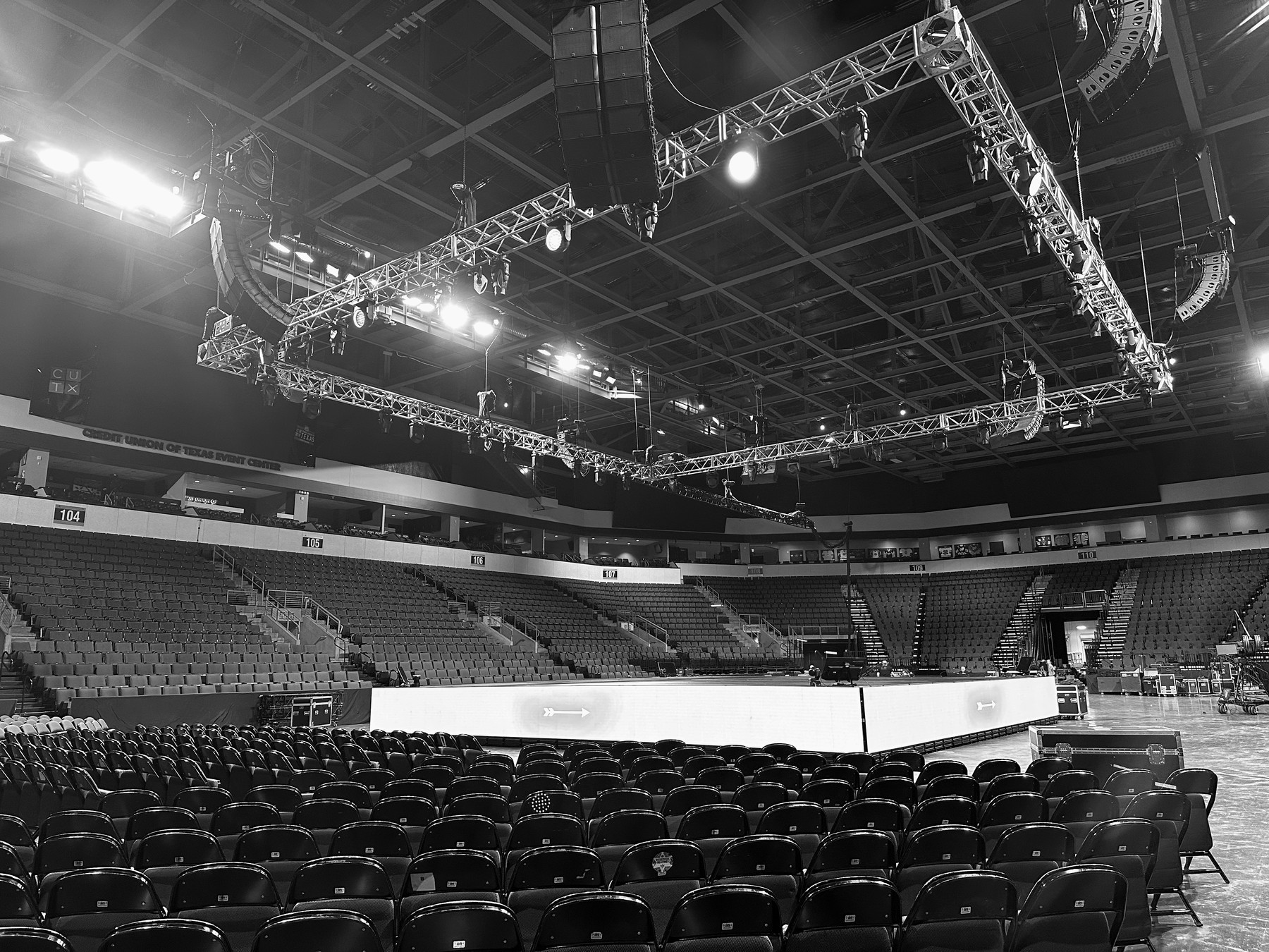 Arena stage setup before a live event